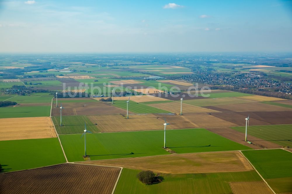 Luftbild Rheurdt - Windenergieanlagen (WEA) - Windrad- auf einem Feld in Rheurdt im Bundesland Nordrhein-Westfalen