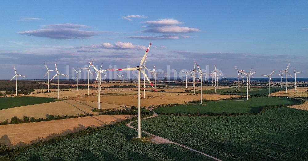 Luftbild Sieversdorf - Windenergieanlagen (WEA) - Windrad- auf einem Feld in Sieversdorf im Bundesland Brandenburg, Deutschland