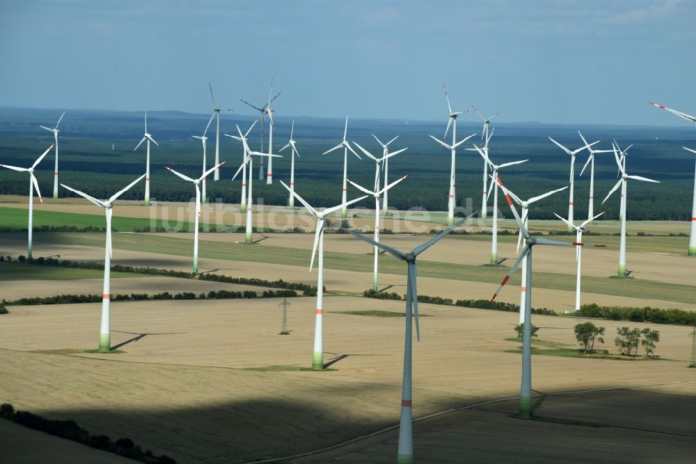 Treuenbrietzen von oben - Windenergieanlagen (WEA) - Windrad- auf einem Feld in Treuenbrietzen im Bundesland Brandenburg