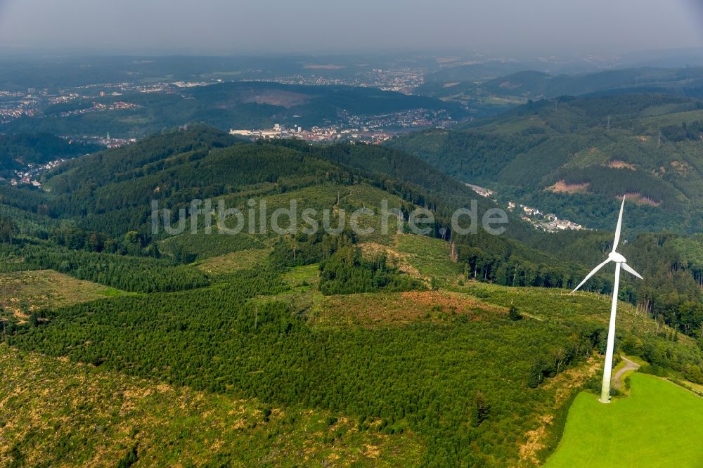 Luftbild Hagen - Windenergieanlagen (WEA) - Windrad- auf Hügel südlich von Hohenlimburg in Hagen im Bundesland Nordrhein-Westfalen