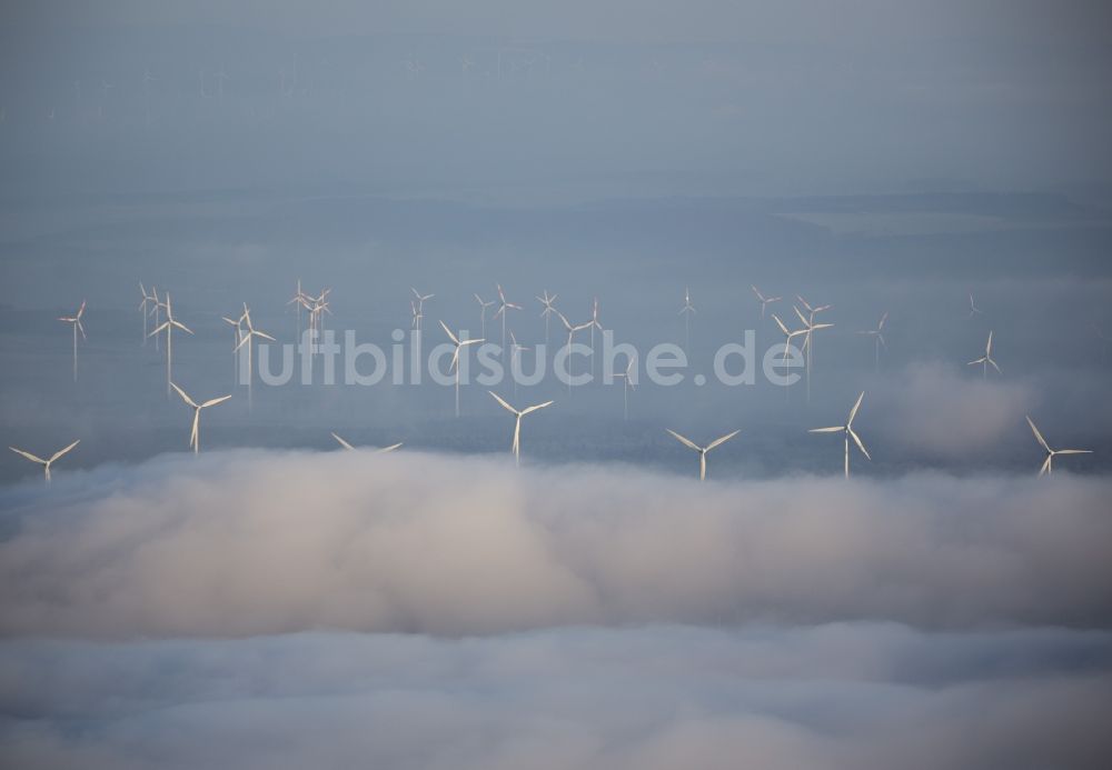 Luftbild Marsberg - Windkraftanlagen im Sauerland in Nordrhein-Westfalen, Deutschland