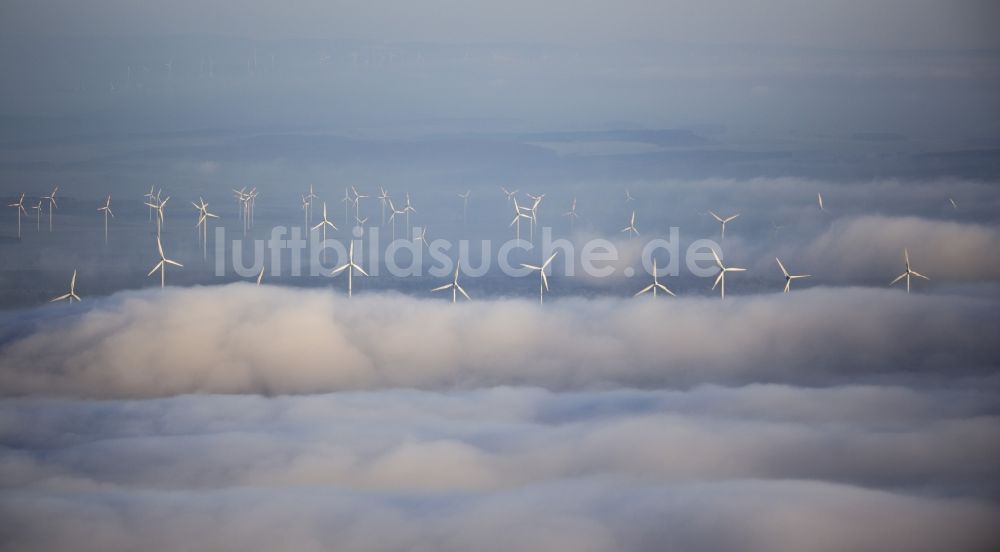 Luftbild Marsberg - Windkraftanlagen im Sauerland in Nordrhein-Westfalen, Deutschland