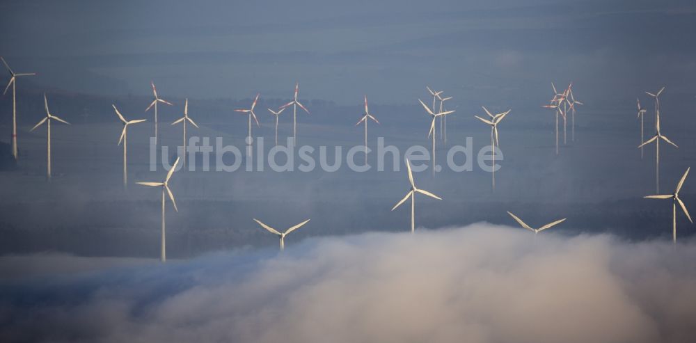 Luftaufnahme Marsberg - Windkraftanlagen im Sauerland in Nordrhein-Westfalen, Deutschland