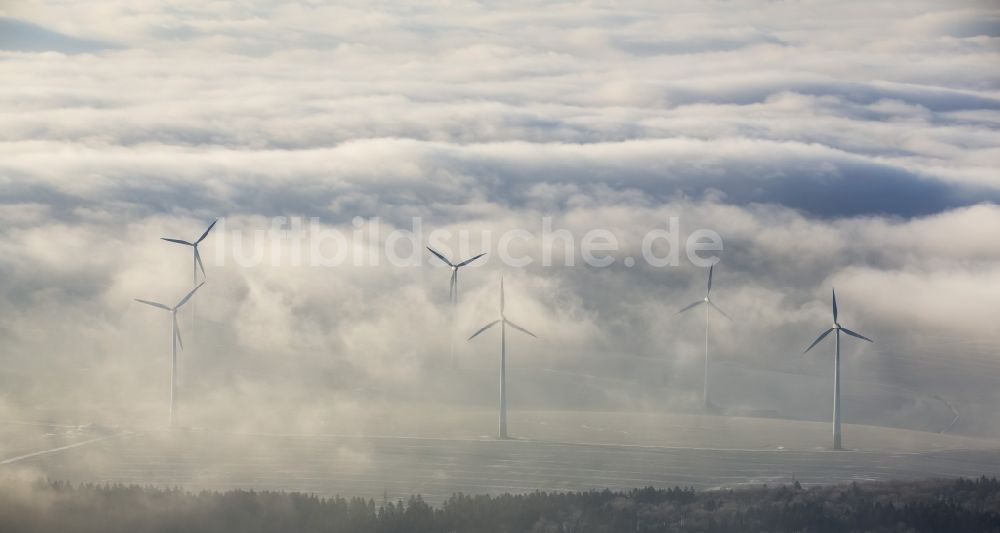 Luftbild Marsberg - Windkraftanlagen im Sauerland in Nordrhein-Westfalen, Deutschland