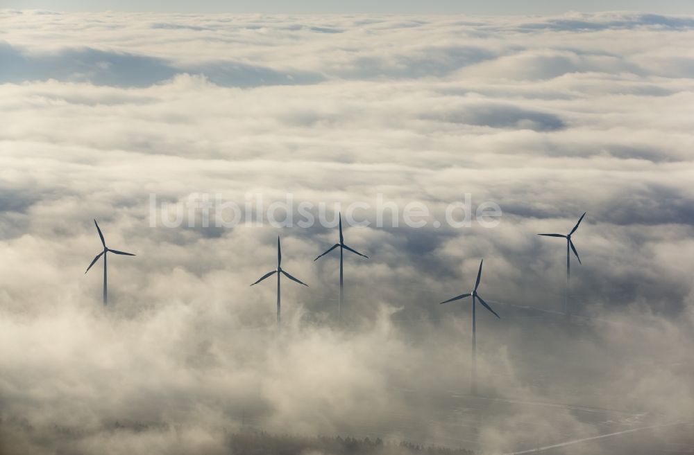 Luftaufnahme Marsberg - Windkraftanlagen im Sauerland in Nordrhein-Westfalen, Deutschland