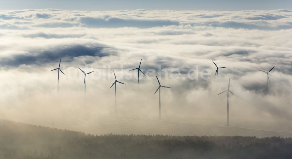 Luftaufnahme Marsberg - Windkraftanlagen im Sauerland in Nordrhein-Westfalen, Deutschland