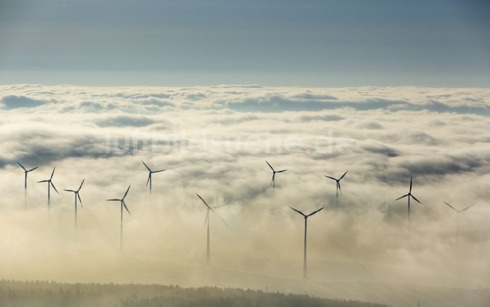 Luftbild Marsberg - Windkraftanlagen im Sauerland in Nordrhein-Westfalen, Deutschland