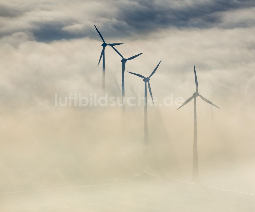 Luftaufnahme Marsberg - Windkraftanlagen im Sauerland in Nordrhein-Westfalen, Deutschland