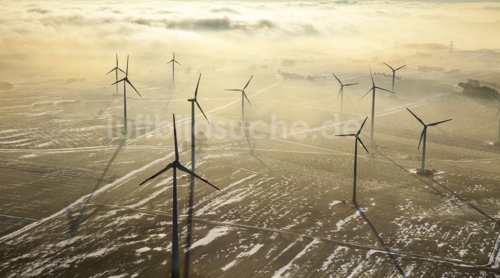 Brilon von oben - Windkraftpark bei Madfeld in Brilon im Bundesland Nordrhein-Westfalen