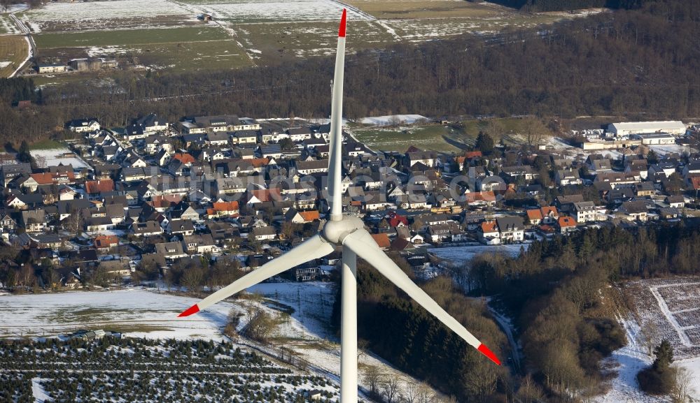 Luftaufnahme Brilon - Windkraftpark bei Madfeld in Brilon im Bundesland Nordrhein-Westfalen