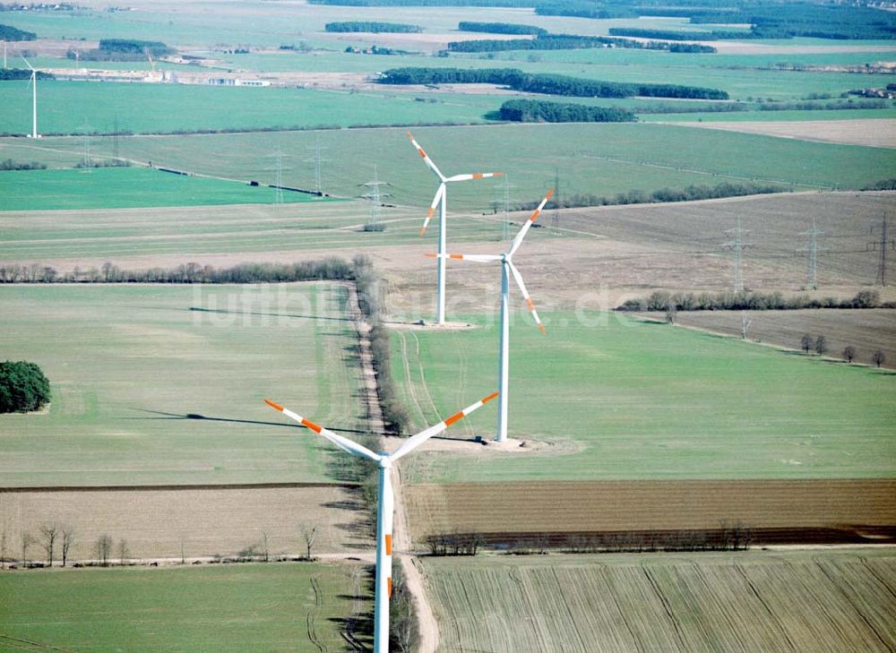 Duben / Brandenburg von oben - Windkraftpark Dubener Platte bei Duben in Brandenburg mit 19 Anlagen vom Typ MD 77