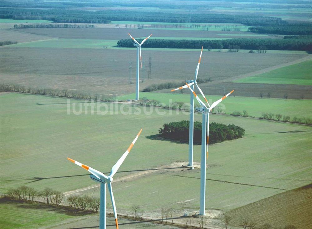 Duben / Brandenburg aus der Vogelperspektive: Windkraftpark Dubener Platte bei Duben in Brandenburg mit 19 Anlagen vom Typ MD 77