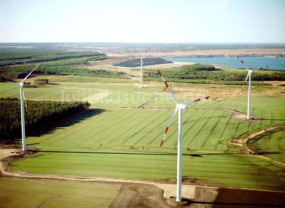 Woschkow / Brandenburg von oben - Windkraftpark Woschkow in Brandenburg mit 4 Anlagen vom Typ MD 70