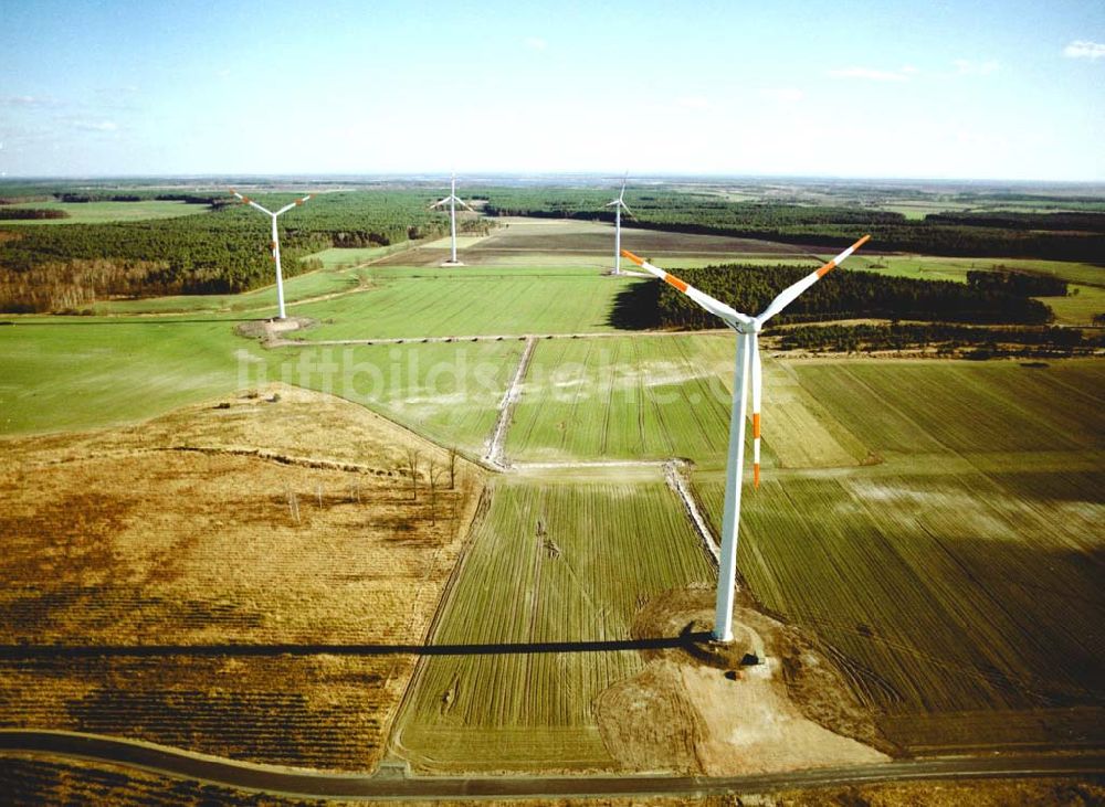 Woschkow / Brandenburg von oben - Windkraftpark Woschkow in Brandenburg mit 4 Anlagen vom Typ MD 70