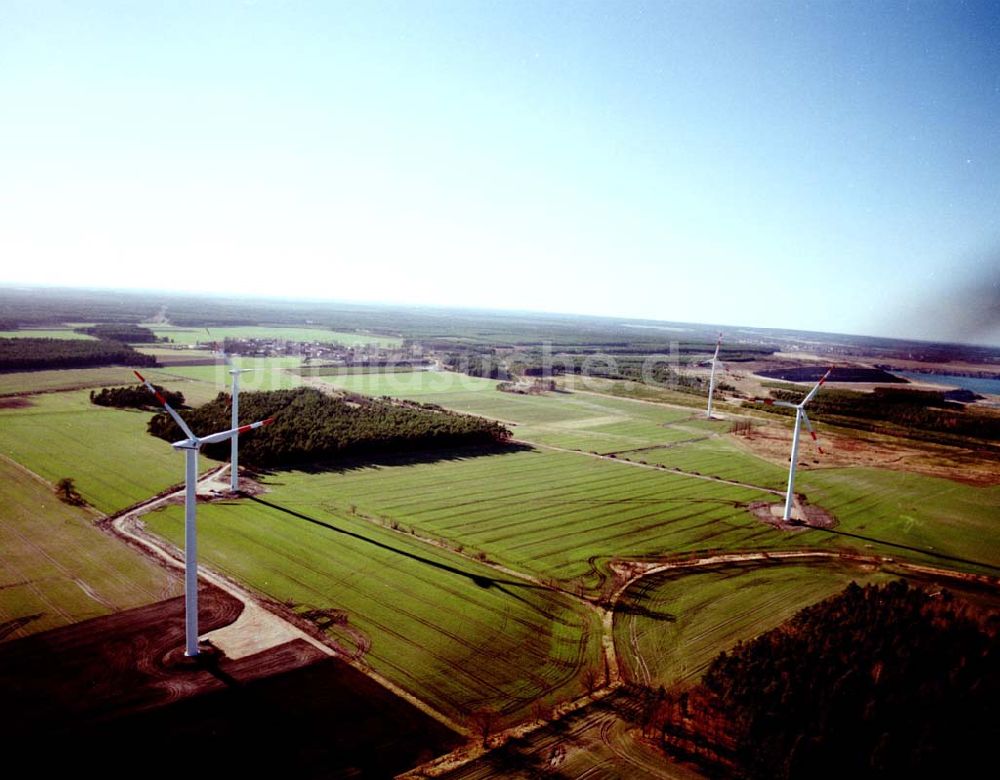 Woschkow / Brandenburg von oben - Windkraftpark Woschkow in Brandenburg mit 4 Anlagen vom Typ MD 70