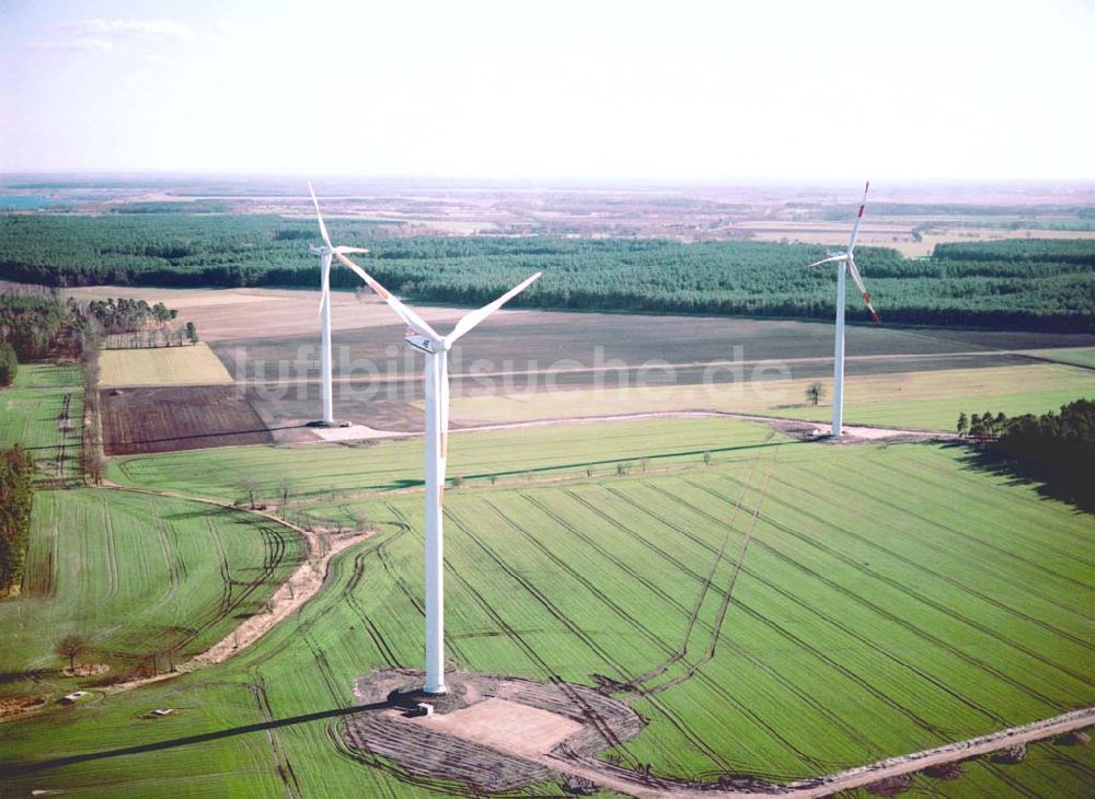 Woschkow / Brandenburg von oben - Windkraftpark Woschkow in Brandenburg mit 4 Anlagen vom Typ MD 70