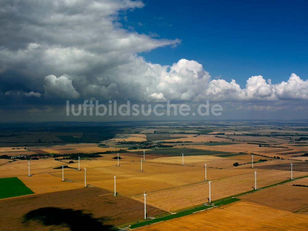 Mühlhausen aus der Vogelperspektive: Windkrafträder im Unstrut-Hainich-Kreis im Bundesland Thüringen