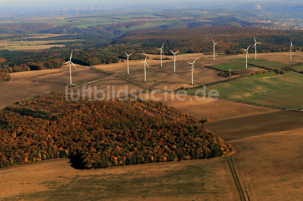 Luftbild Bucha - Windpark zur Energiegewinnung bei Bucha in Thüringen