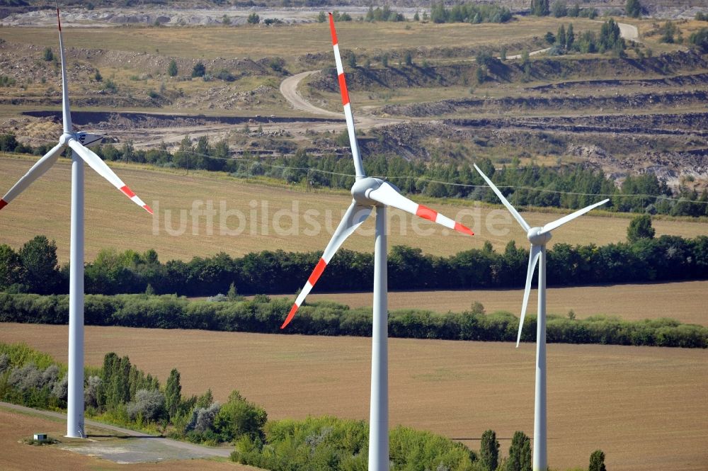 Luftaufnahme Elstertrebnitz - Windräder in Elstertrebnitz im Bundesland Sachsen