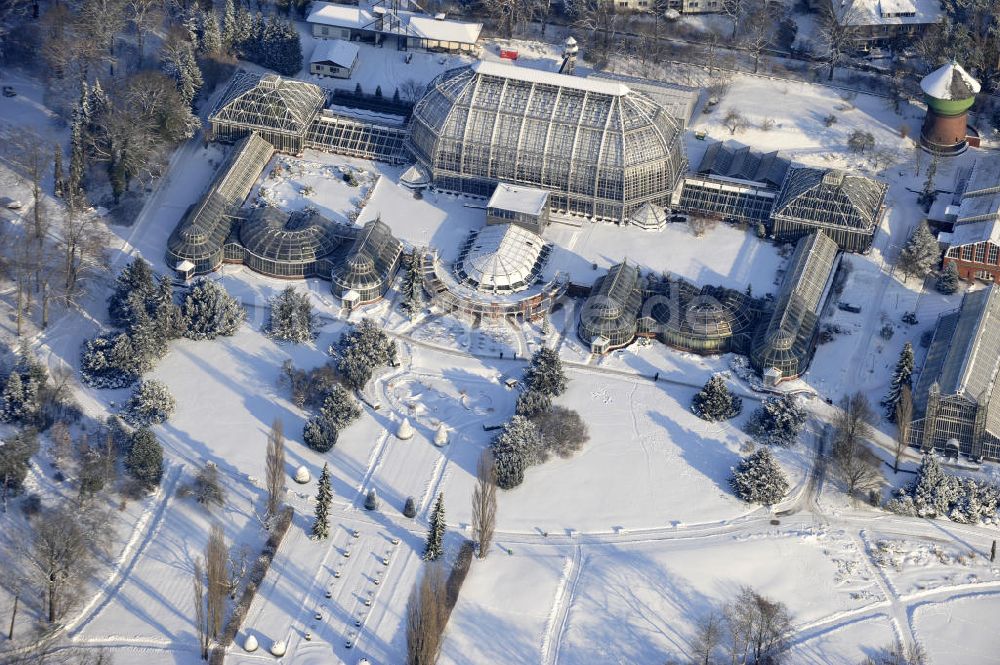 Luftbild Berlin - Winterlandschaft des Botanischen Garten Berlin-Dahlem.