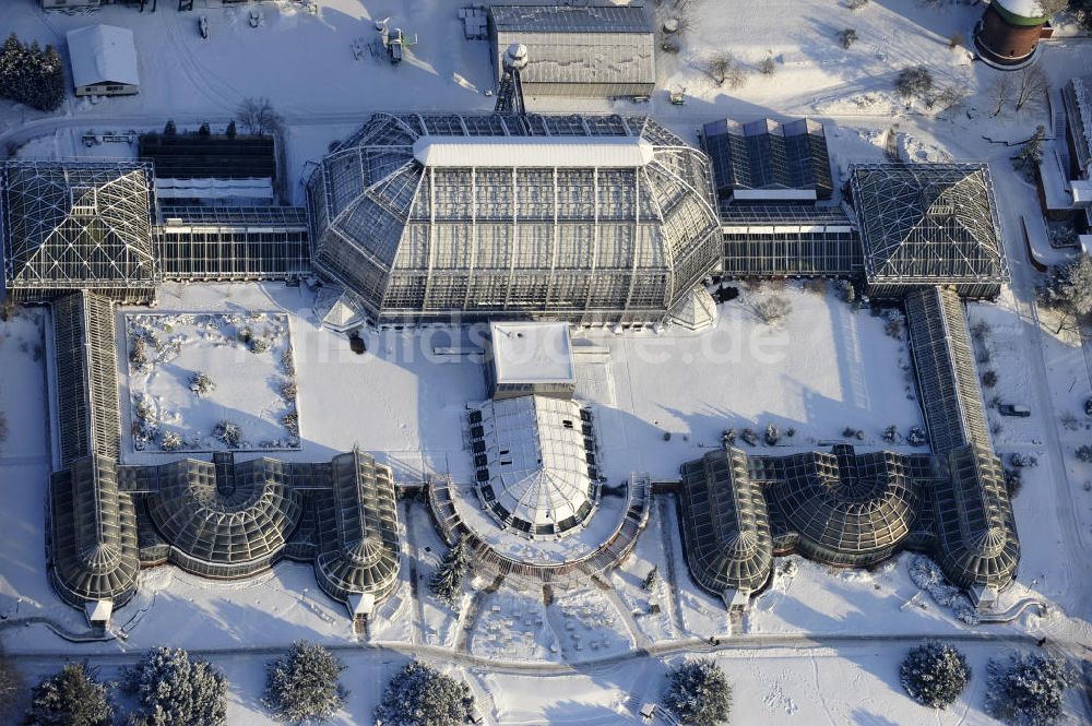 Luftaufnahme Berlin - Winterlandschaft des Botanischen Garten Berlin-Dahlem.