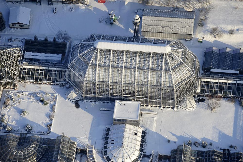 Berlin aus der Vogelperspektive: Winterlandschaft des Botanischen Garten Berlin-Dahlem.