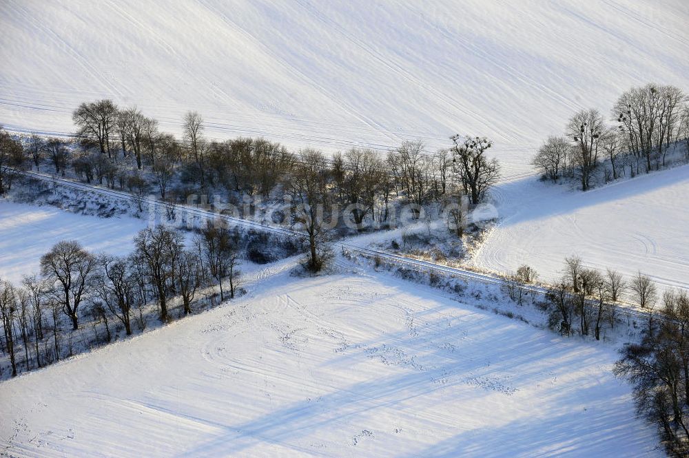 Frankenfelde von oben - Winterlandschaft im Bundesland Brandenburg