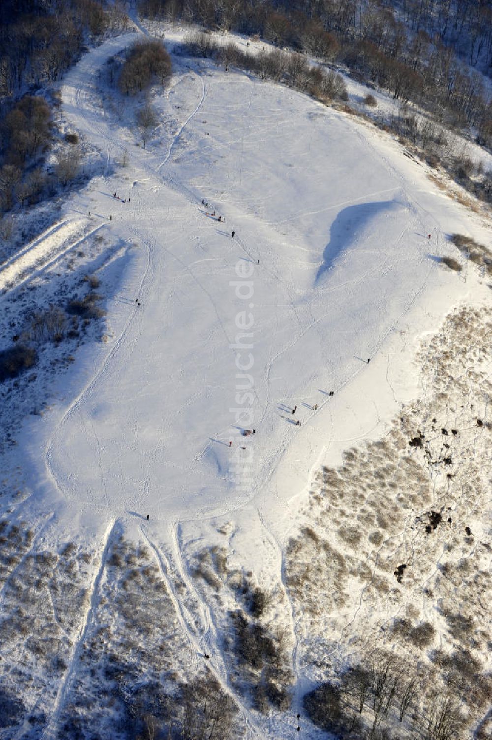 Berlin aus der Vogelperspektive: Winterlandschaft am Rodelberg am Teufelsberg in Berlin