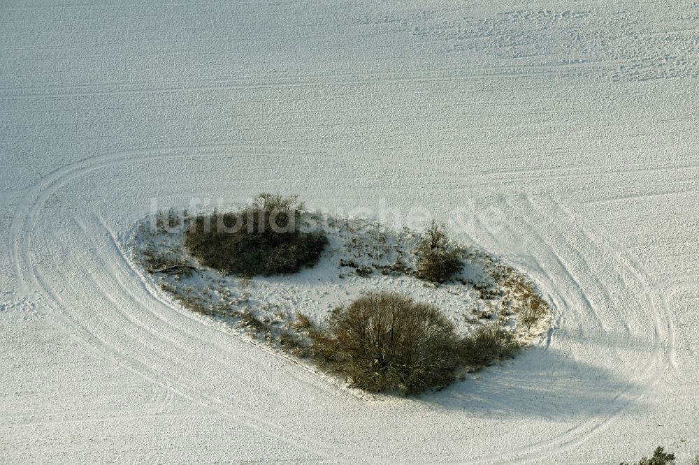 Luftaufnahme Altlandsberg - Winterlich schneebedeckte Strukturen auf landwirtschaftlichen Feldern in Altlandsberg im Bundesland Brandenburg