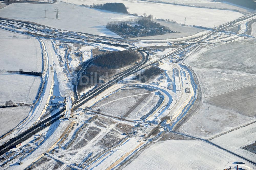 SCHWANEBECK von oben - Winterlich verschneite Baustelle Autobahndreieck / interchange Schwanebeck, auch Autobahndreieck Kreuz Barnim genannt