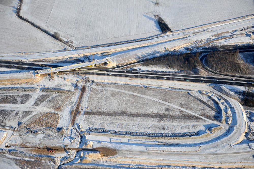 SCHWANEBECK von oben - Winterlich verschneite Baustelle Autobahndreieck / interchange Schwanebeck, auch Autobahndreieck Kreuz Barnim genannt