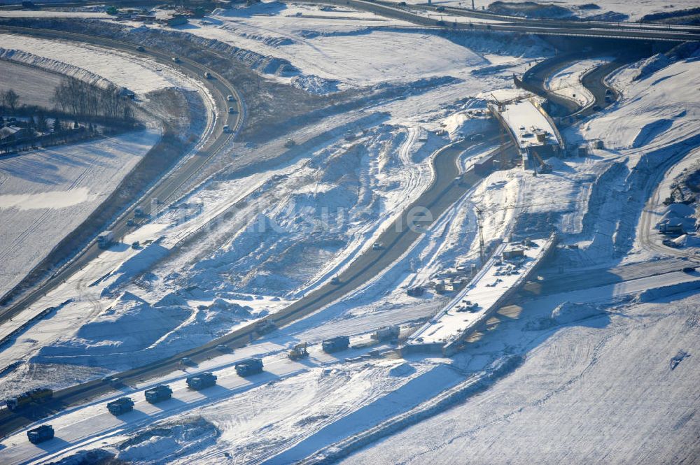 SCHWANEBECK von oben - Winterlich verschneite Baustelle Autobahndreieck / interchange Schwanebeck, auch Autobahndreieck Kreuz Barnim genannt