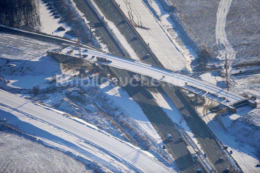 SCHWANEBECK von oben - Winterlich verschneite Baustelle Autobahndreieck / interchange Schwanebeck, auch Autobahndreieck Kreuz Barnim genannt