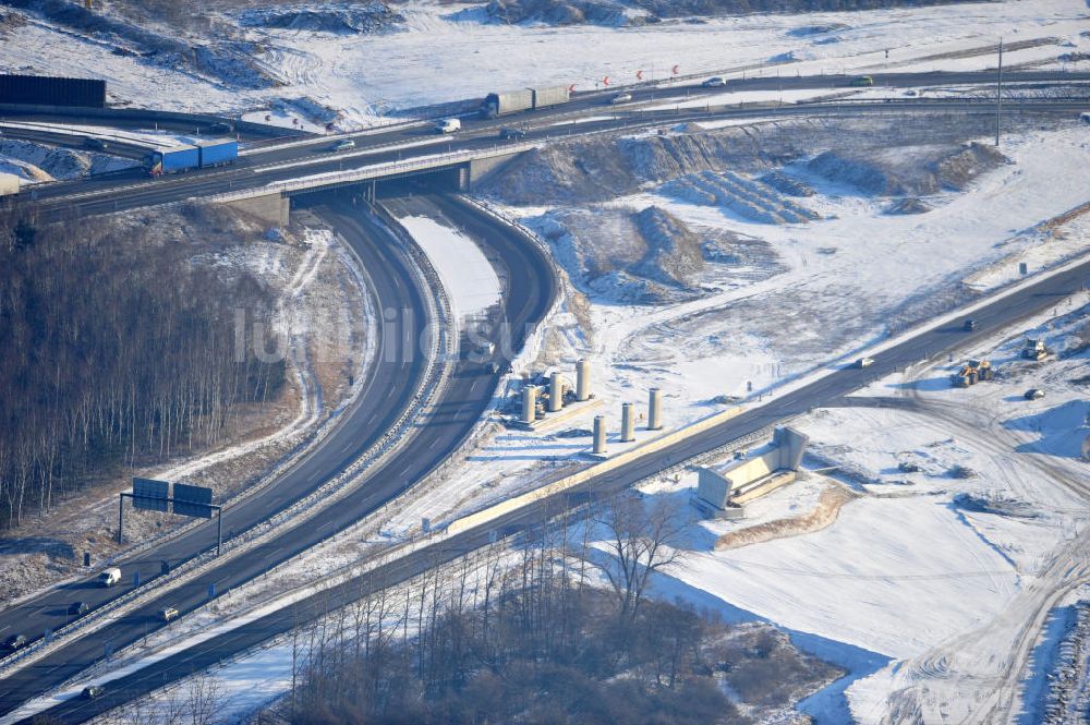 SCHWANEBECK von oben - Winterlich verschneite Baustelle Autobahndreieck / interchange Schwanebeck, auch Autobahndreieck Kreuz Barnim genannt