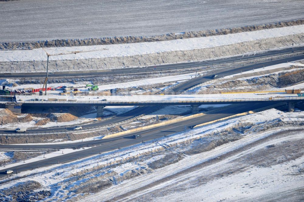 SCHWANEBECK von oben - Winterlich verschneite Baustelle Autobahndreieck / interchange Schwanebeck, auch Autobahndreieck Kreuz Barnim genannt