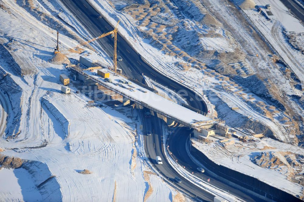 SCHWANEBECK von oben - Winterlich verschneite Baustelle Autobahndreieck / interchange Schwanebeck, auch Autobahndreieck Kreuz Barnim genannt