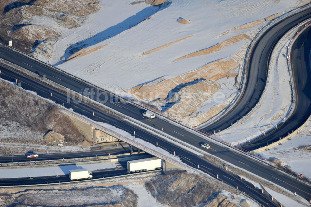 SCHWANEBECK von oben - Winterlich verschneite Baustelle Autobahndreieck / interchange Schwanebeck, auch Autobahndreieck Kreuz Barnim genannt