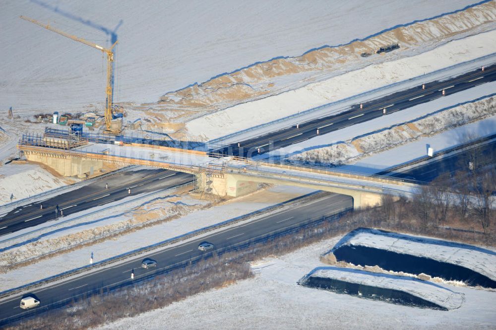 SCHWANEBECK von oben - Winterlich verschneite Baustelle Autobahndreieck / interchange Schwanebeck, auch Autobahndreieck Kreuz Barnim genannt