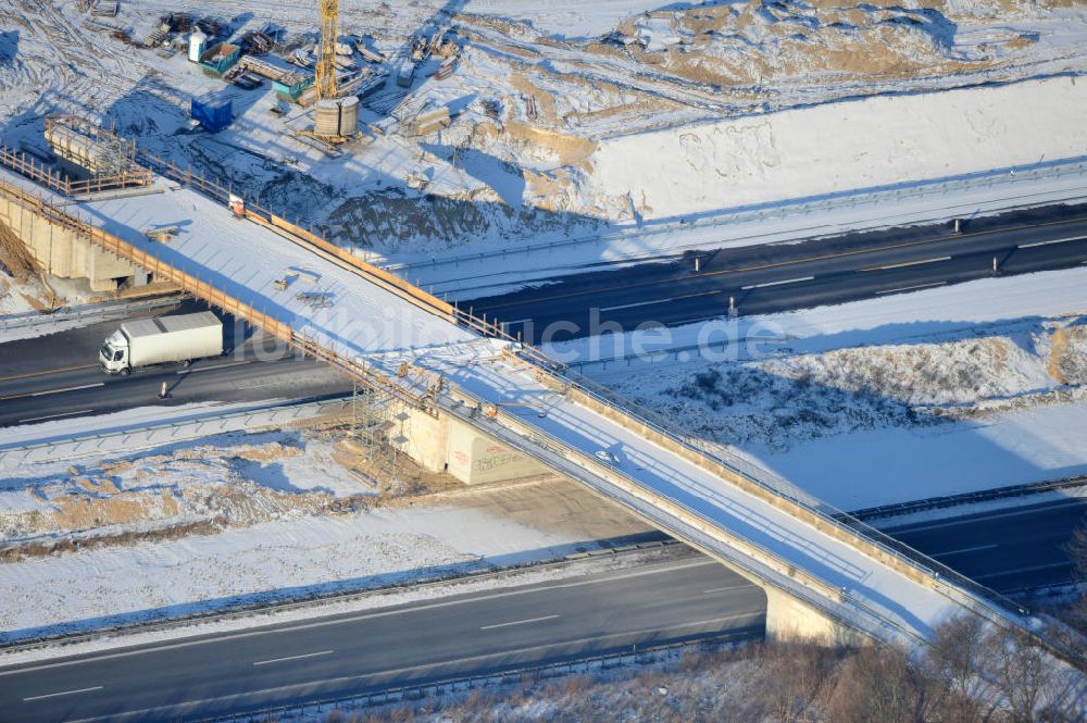 SCHWANEBECK von oben - Winterlich verschneite Baustelle Autobahndreieck / interchange Schwanebeck, auch Autobahndreieck Kreuz Barnim genannt