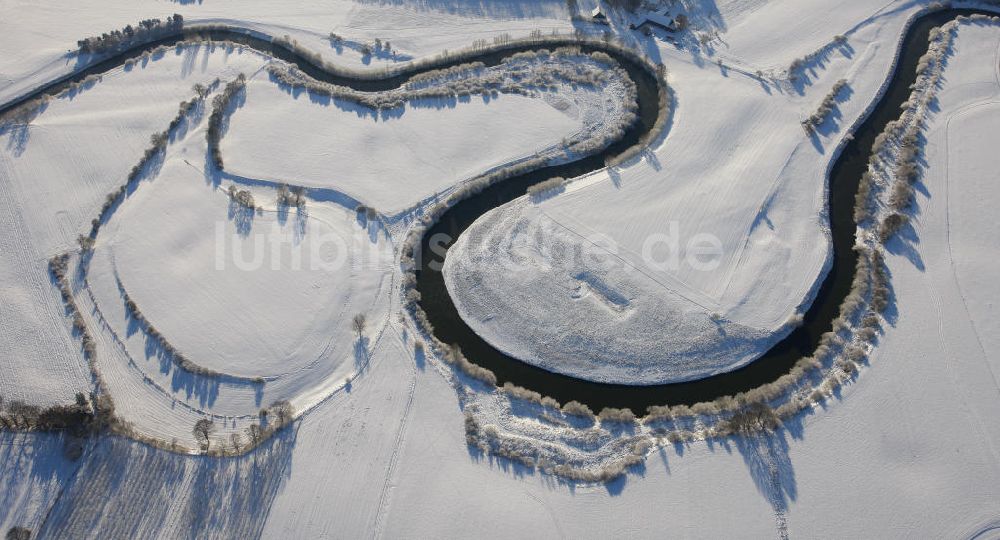 Luftbild HALTERN - Flaesheim - Winterlich verschneite Landschaft entlang der Lippe bei Flaesheim bei Haltern in Nordrhein-Westfalen