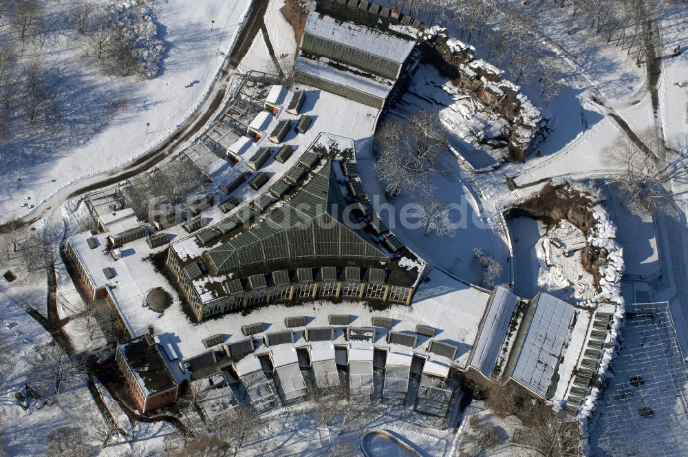 Luftaufnahme Berlin - Winterlich verschneiten Tierpark Berlin