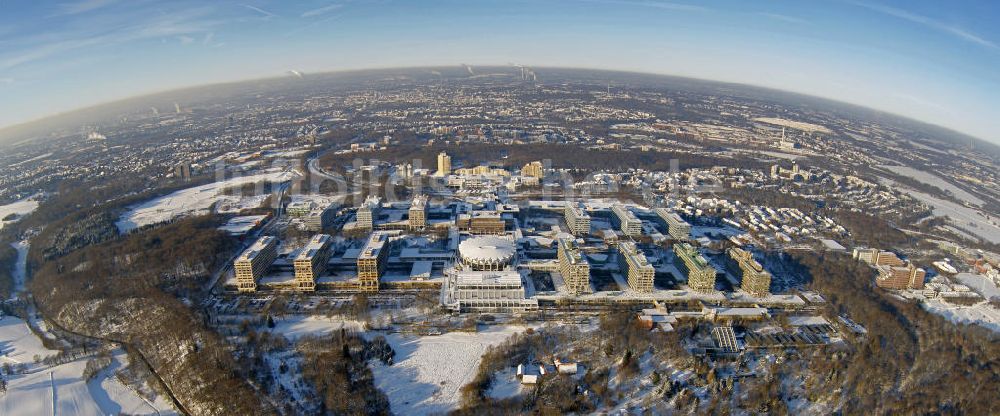 Luftbild Bochum - Winterlich verschneiter Campus der RUB Ruhr-Universität Bochum