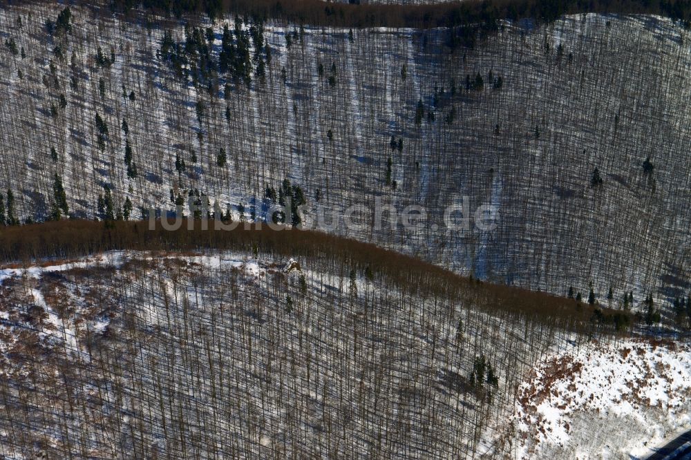 Frauenwald von oben - Winterlich verschneiter Wald bei Frauenwald im Bundesland Thüringen