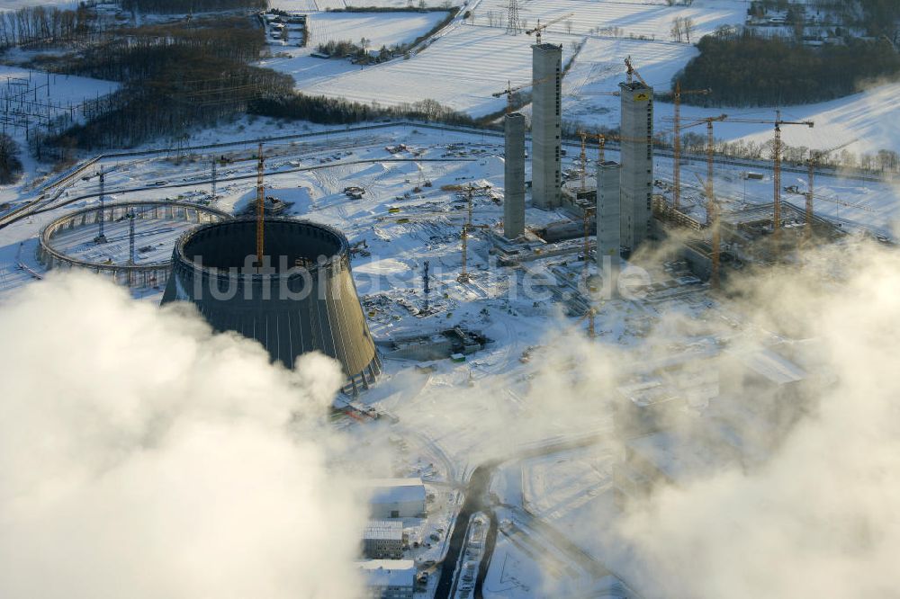 Luftbild Hamm - Winterlich verschneites Trianel Gas- und Dampfkraftwerk in Hamm, Nordrhein-Westfalen