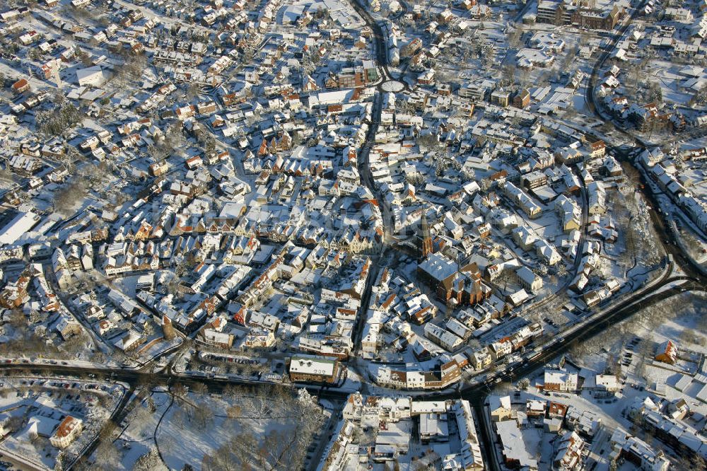 Luftbild Haltern - Winterliche Innenstadt von Haltern im Ruhrgebiet, Nordrhein-Westfalen