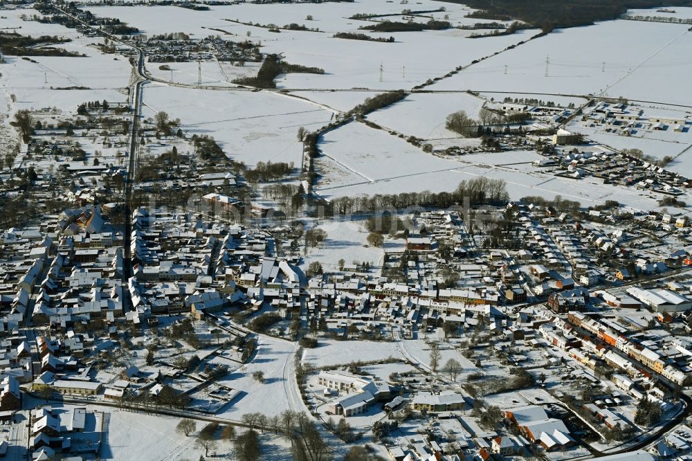 Luftbild Loitz - Winterluftbild Altstadtbereich und Innenstadtzentrum in Loitz im Bundesland Mecklenburg-Vorpommern, Deutschland