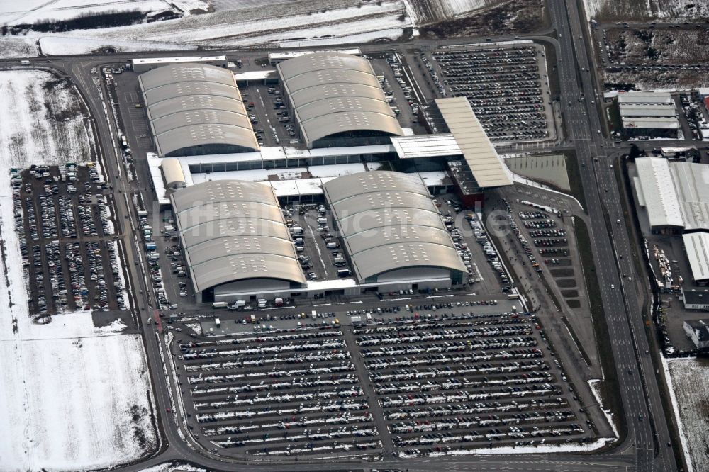 Rheinstetten von oben - Winterluftbild Ausstellungsgelände und Messehallen DM-Arena der Karlsruher Messe- und Kongress GmbH im Ortsteil Forchheim in Rheinstetten im Bundesland Baden-Württemberg, Deutschland