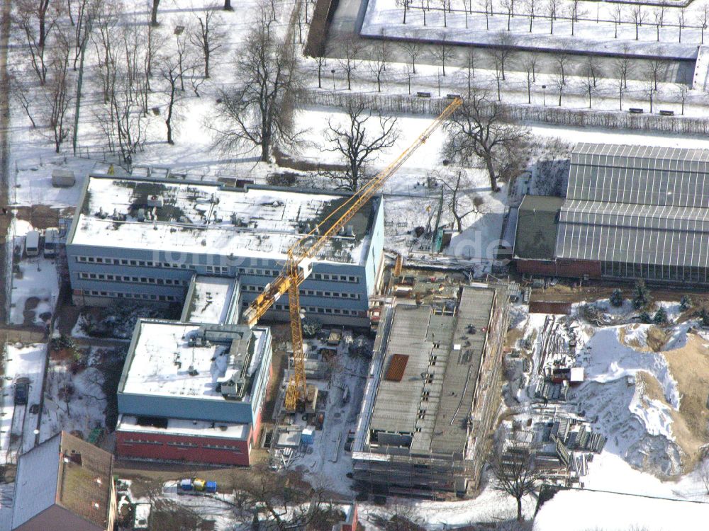 Luftbild Berlin - Winterluftbild Baustelle zum Neubau eines Forschungs- Gebäudes und Bürokomplex Leibniz-Institut für Zoo- und Wildtierforschung (IZW) in Berlin, Deutschland