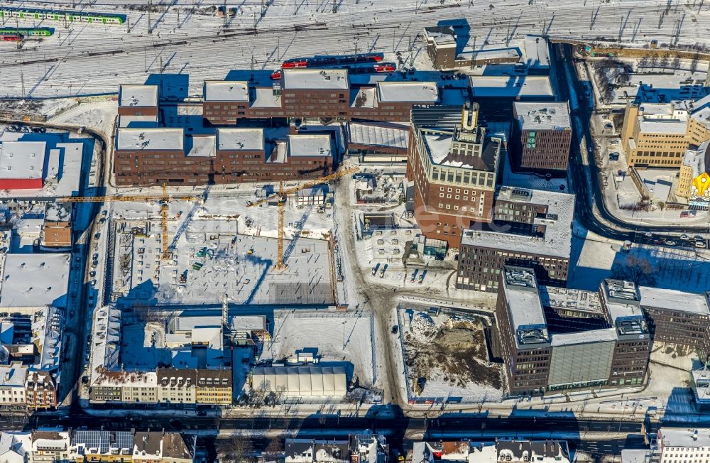 Luftbild Dortmund - Winterluftbild Baustelle zum Neubau eines Studenten- Wohnheim - Gebäude am Emil-Moog-Platz - Benno-Elkan-Allee - Ritterstraße in Dortmund im Bundesland Nordrhein-Westfalen, Deutschland