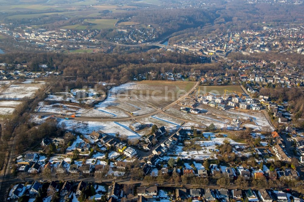 Luftbild Essen - Winterluftbild Baustellen zum Neubau- Wohngebiet einer Einfamilienhaus- Siedlung Barkhover Feldweg im Ortsteil Stadtbezirke IX in Essen im Bundesland Nordrhein-Westfalen